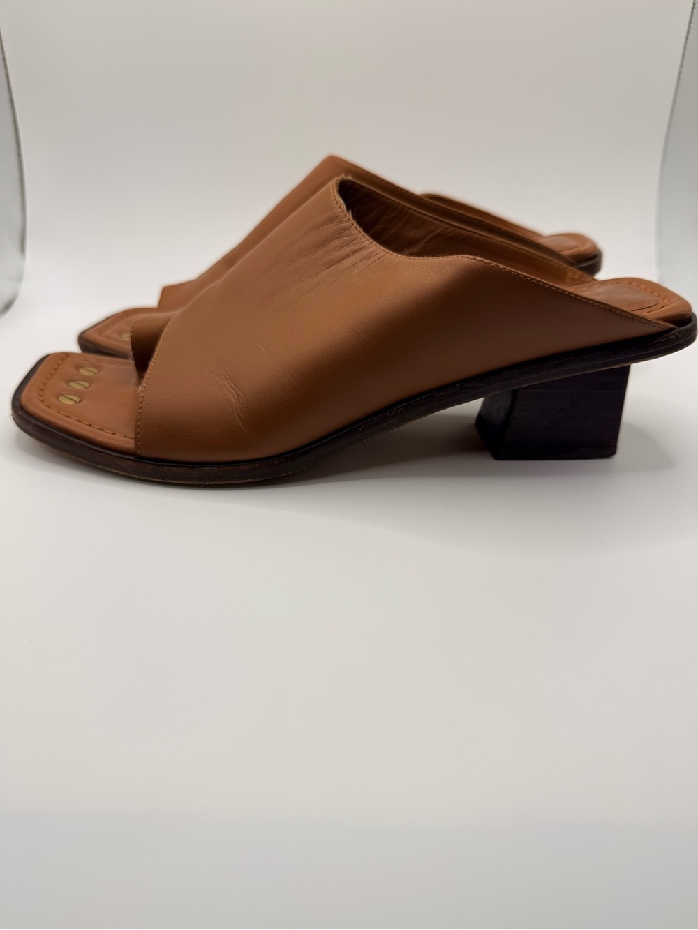 FRAME Le Beachwood Women's Cognac Brown Leather Slide Mule Sandals Size 8.5